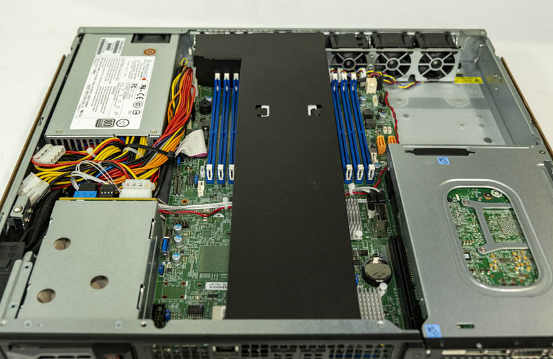 Supermicro SYS 1019P FHN2T Intel PAC N3000 Installed Internal View With Airflow Guide Installed